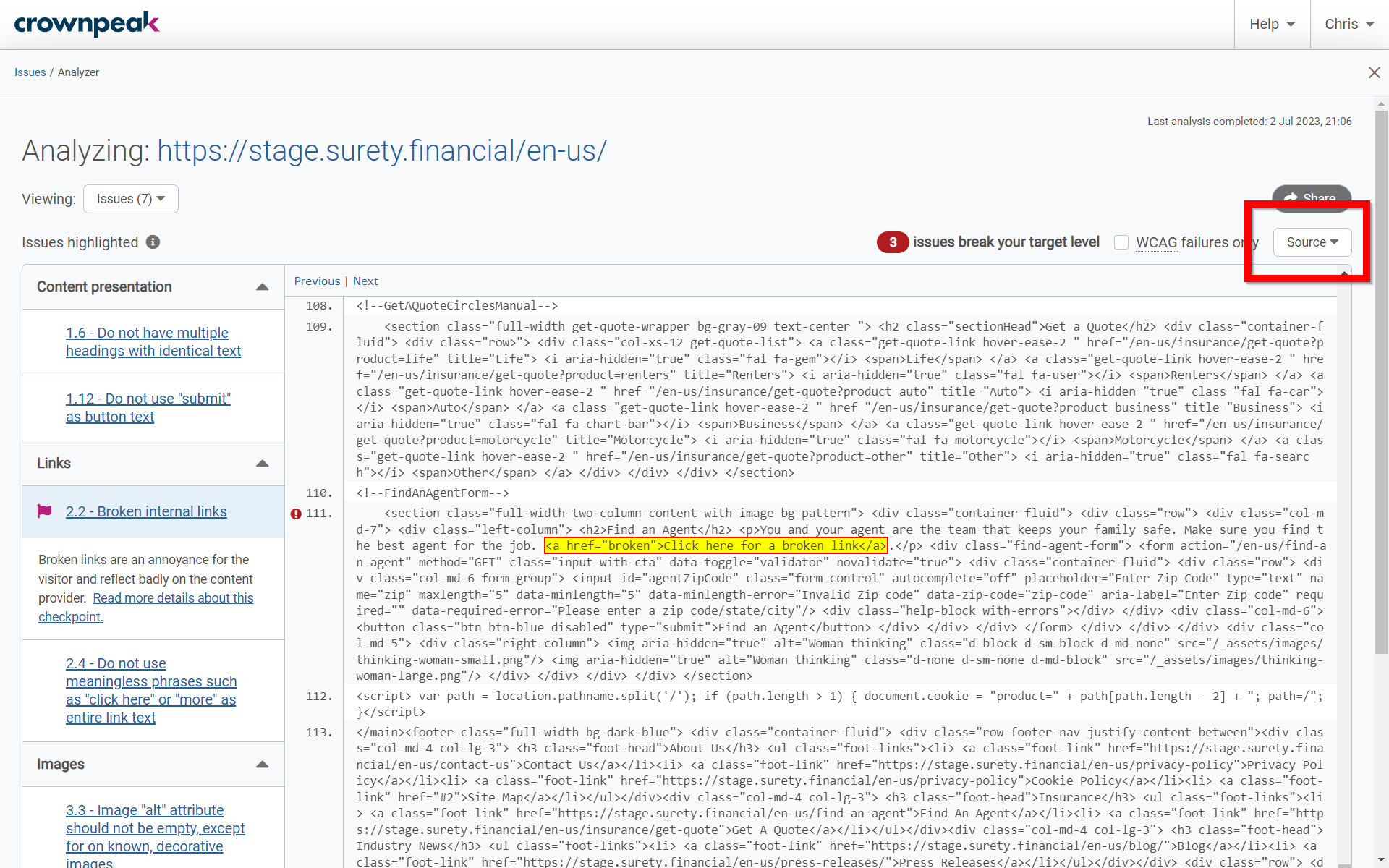 Website Insights _ Issues Analyzer _ Crownpeak DQM.png