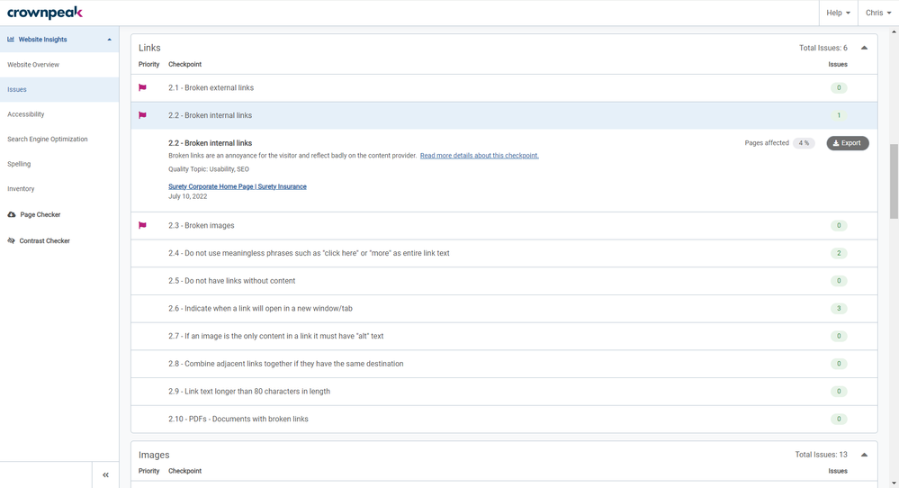 Website Insights _ Issues 2 _ Crownpeak DQM.png